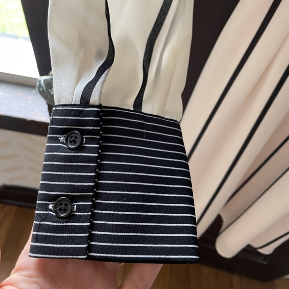 WHO WHAT WEAR Black and White Stripe Midi Shirt Dress - Sz S - Picture 4 of 6